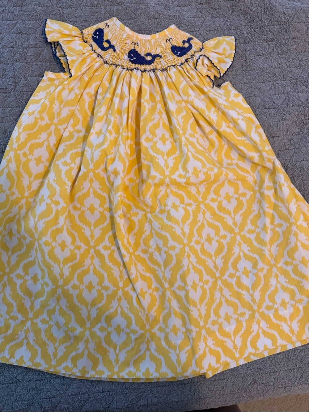 Classic Yellow and Navy Smocked Whale Casual Dress